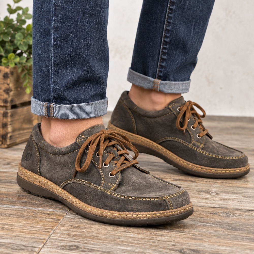 Born Mens Grey Nubuck Leather Moc Toe Oxford Lace Up Shoes Handcrafted Footwear